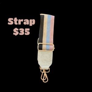 PURSE STRAP-Multi Color, stripes, with gold hardware.